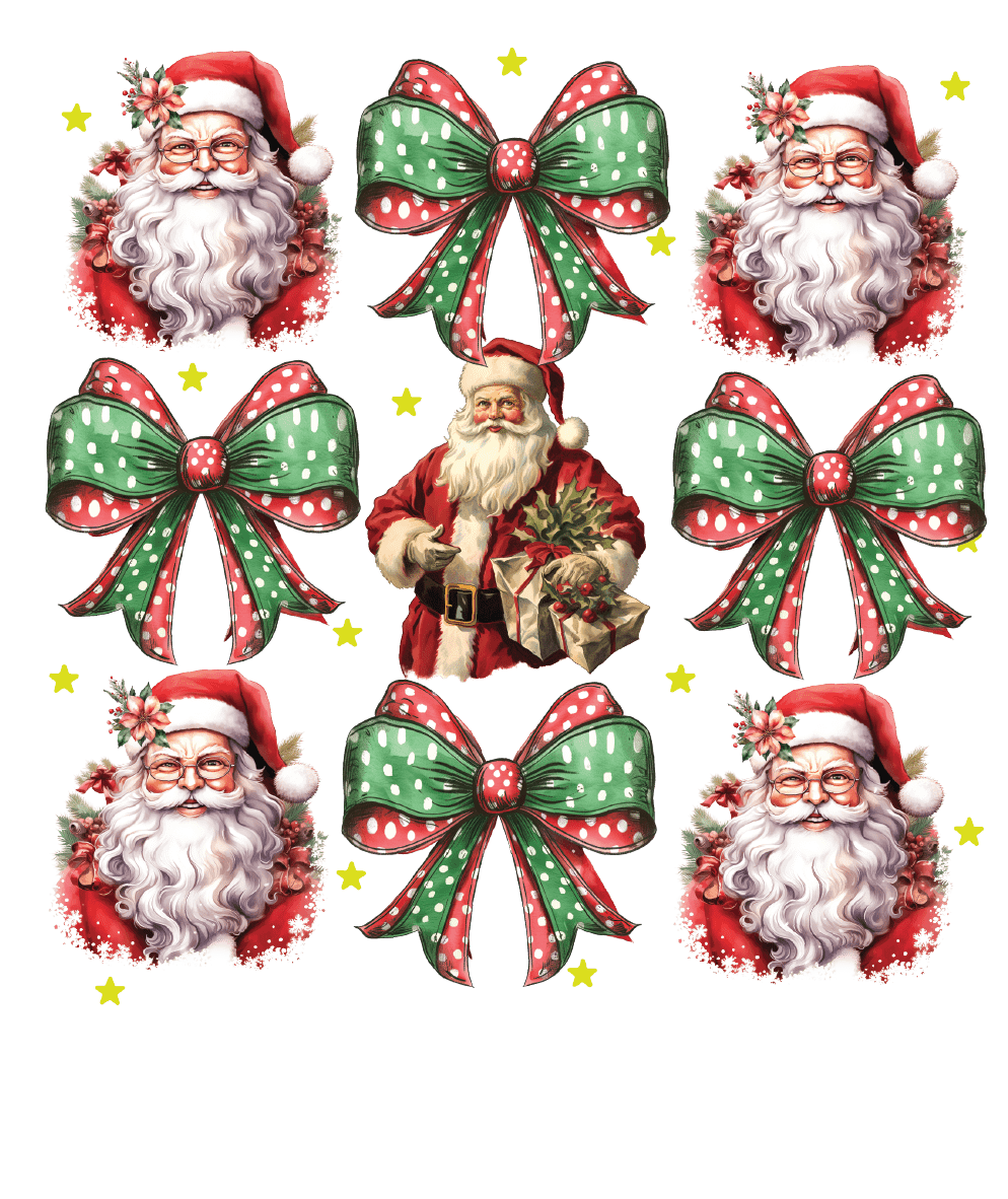 Santa Faces And Green Bows Pattern