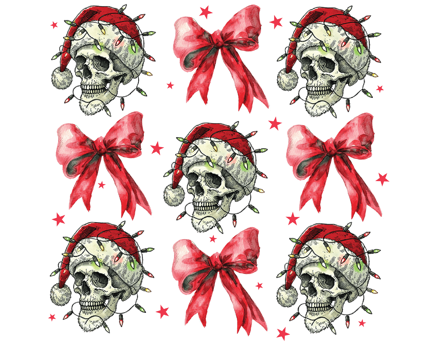 Skulls And Red Bows Pattern