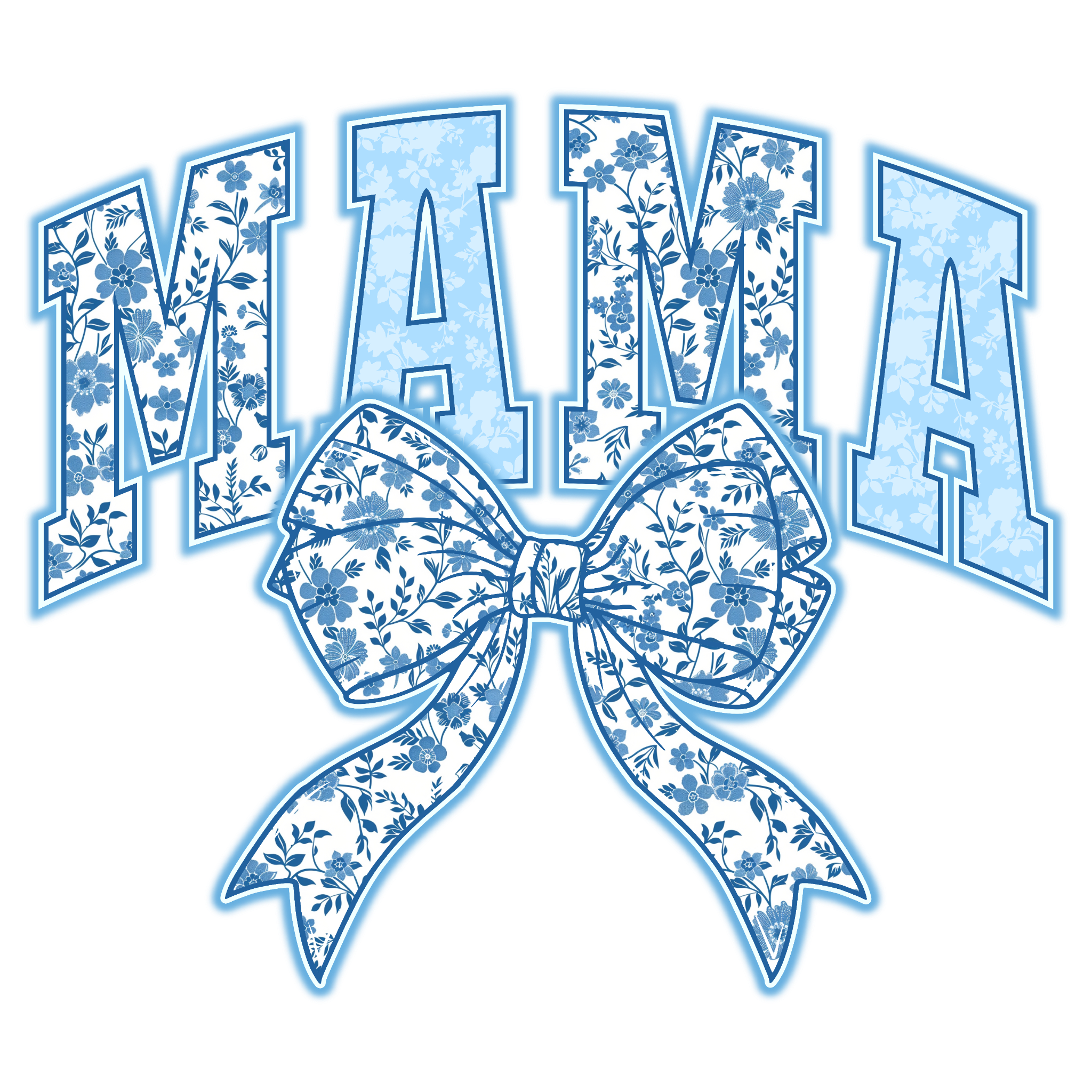 Mama Bow Blue Flowers